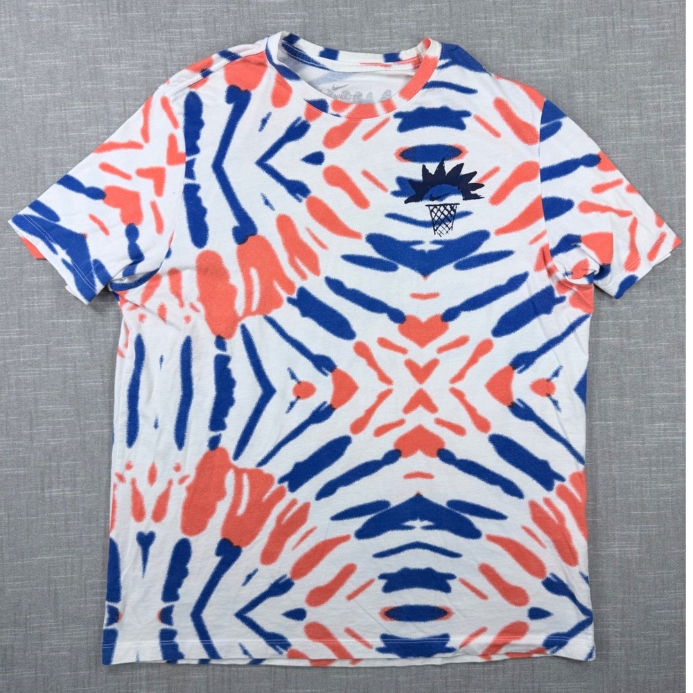 Nike Block Party Tie Dye Basketball Graphic T-Shirt Mens XL Blue Orange White